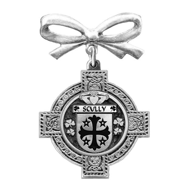 Scully Irish Coat of Arms Celtic Cross Bow Brooch