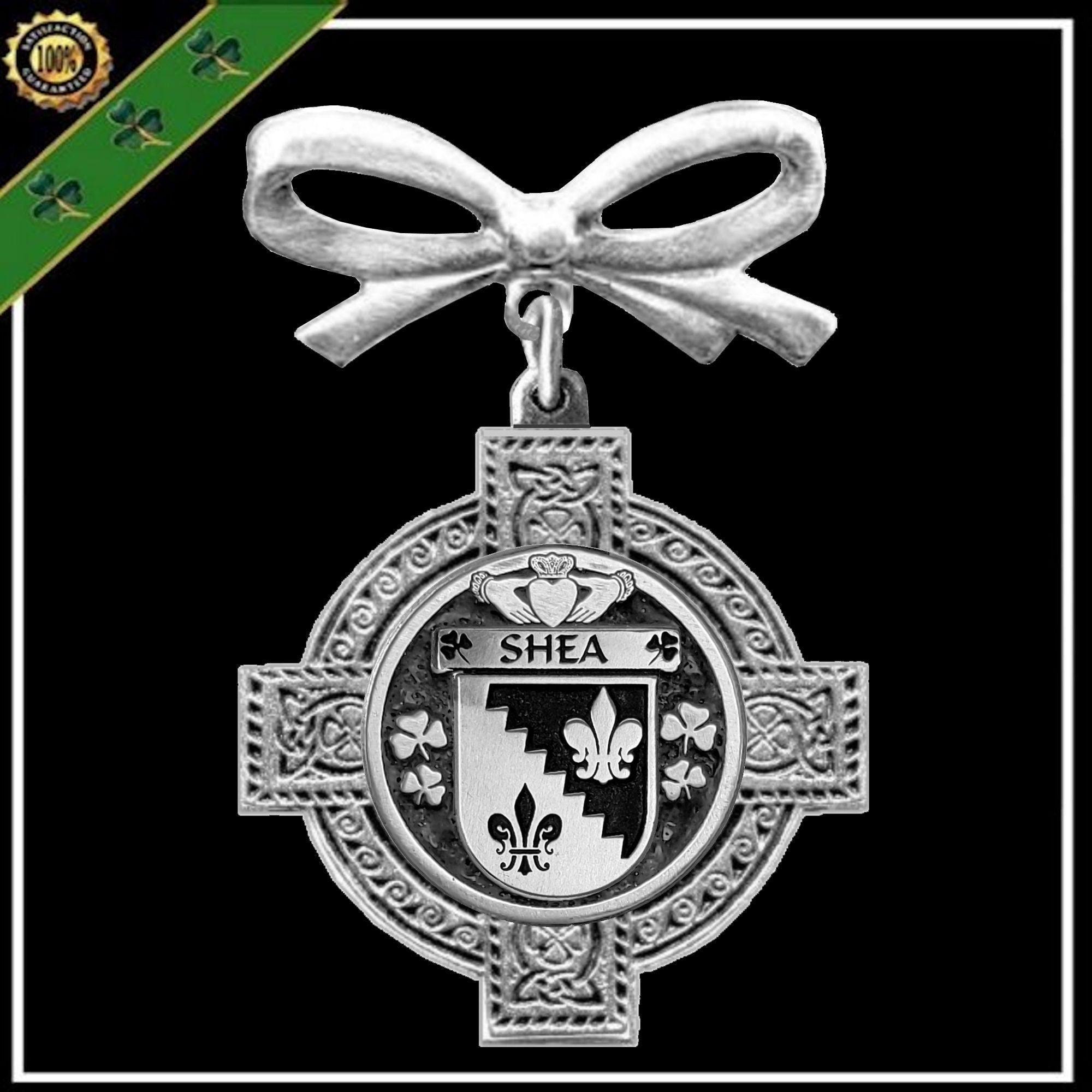 Shea Irish Coat of Arms Celtic Cross Bow Brooch