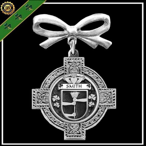 Smith Irish Coat of Arms Celtic Cross Bow Brooch