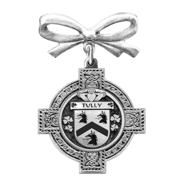 Tully Irish Coat of Arms Celtic Cross Bow Brooch
