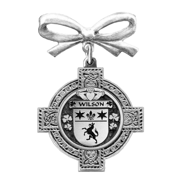 Wilson Irish Coat of Arms Celtic Cross Bow Brooch