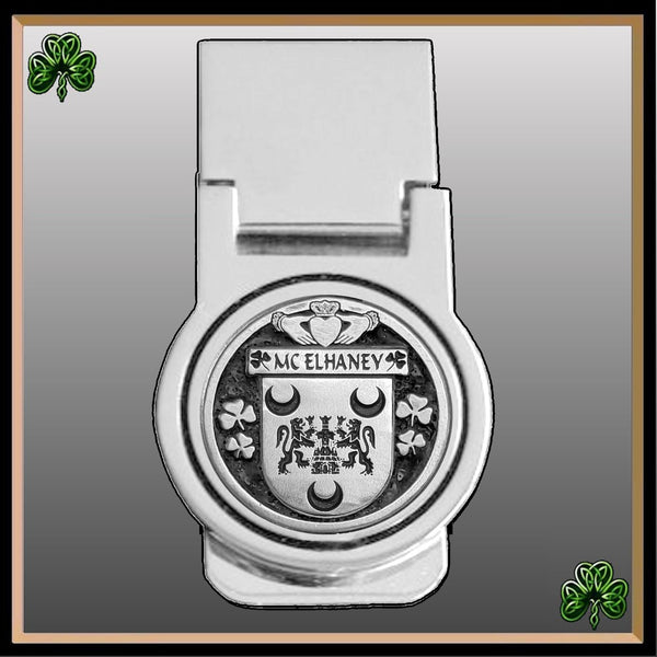 McElhaney Irish Disk Coat of Arms Round Money Clip