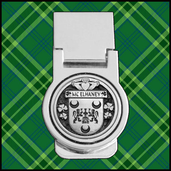 McElhaney Irish Disk Coat of Arms Round Money Clip