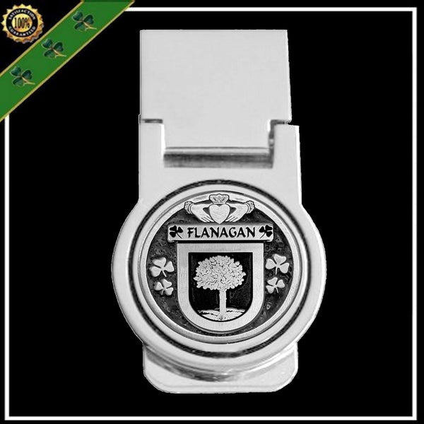 Flanagan Irish Disk Coat of Arms Round Money Clip