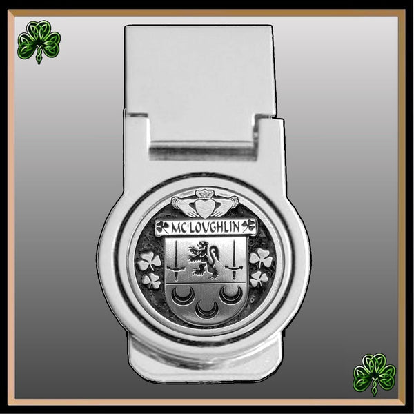 McLoughlin Irish Disk Coat of Arms Round Money Clip