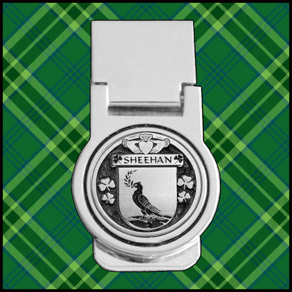 Sheehan Irish Disk Coat of Arms Round Money Clip