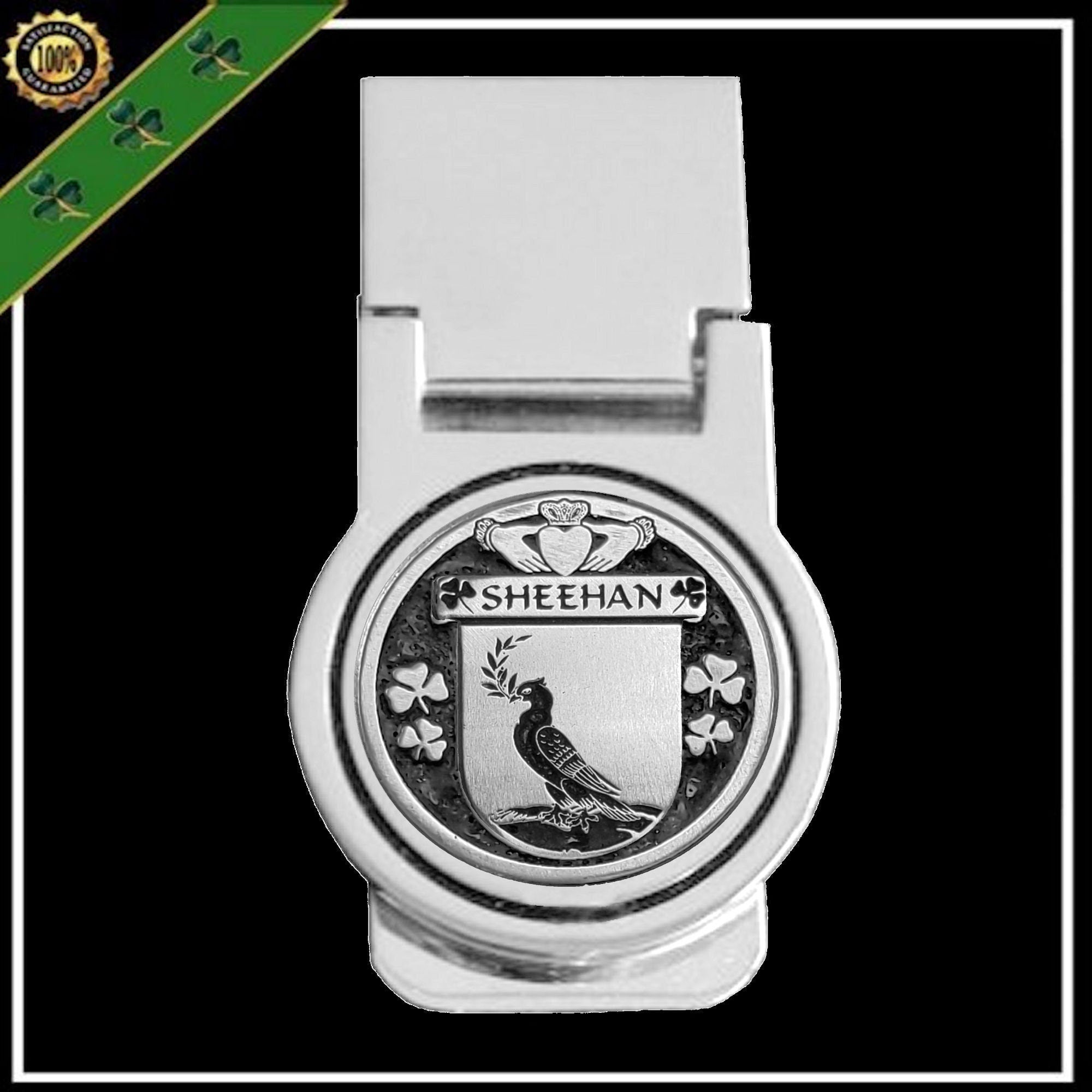 Sheehan Irish Disk Coat of Arms Round Money Clip
