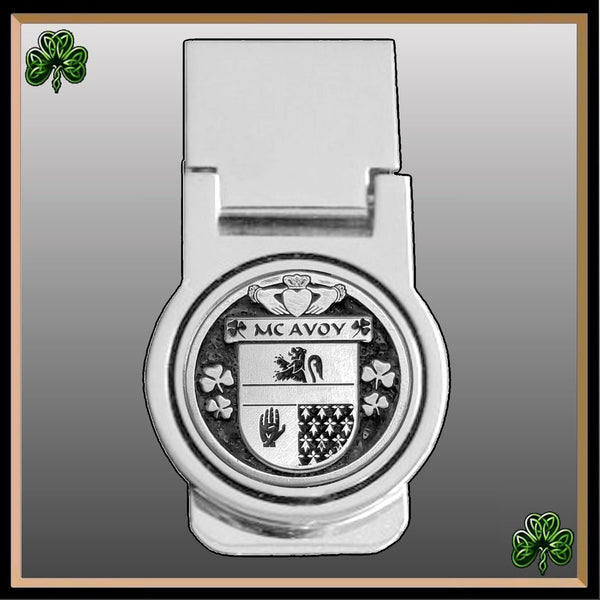 McAvoy Irish Disk Coat of Arms Round Money Clip