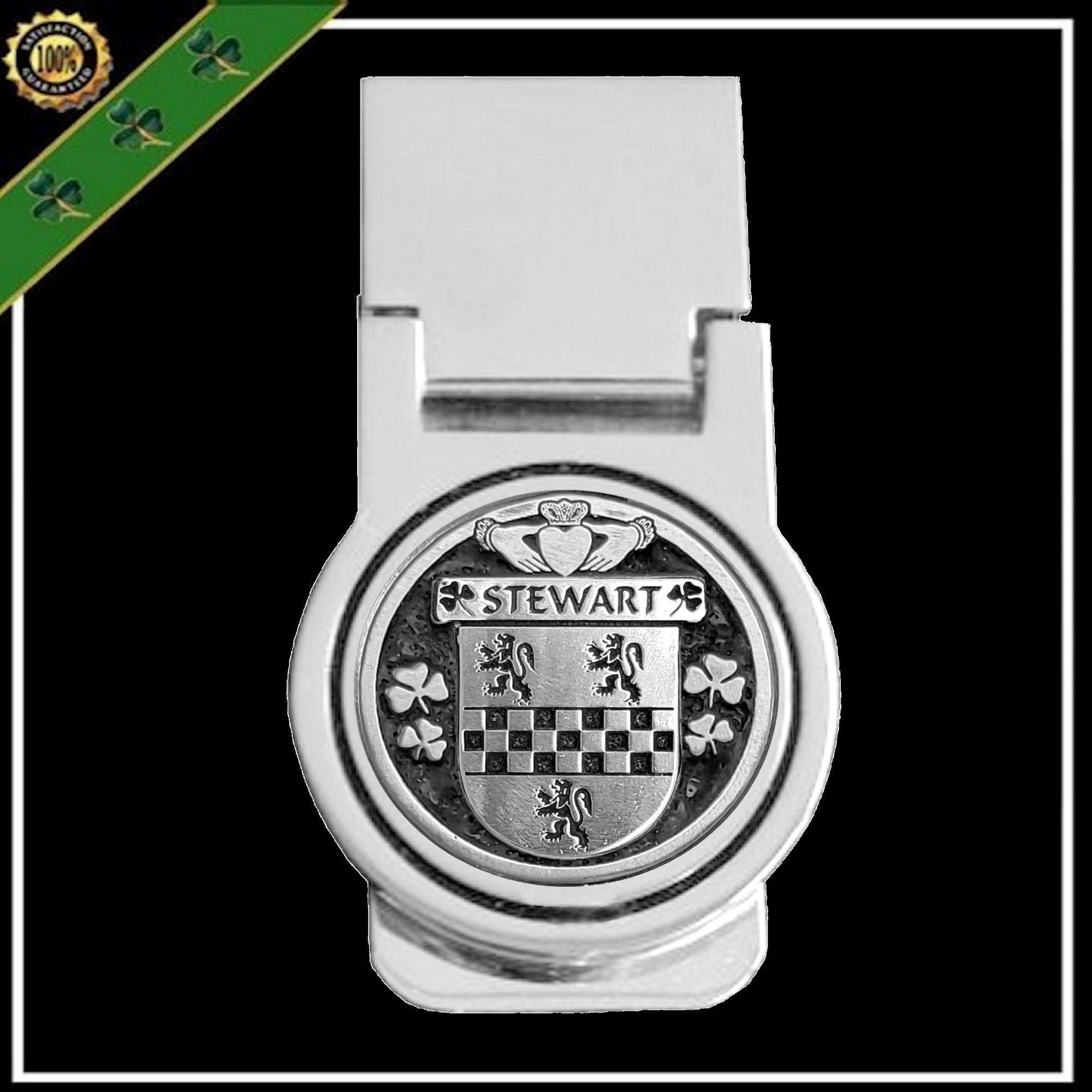 Stewart Irish Disk Coat of Arms Round Money Clip