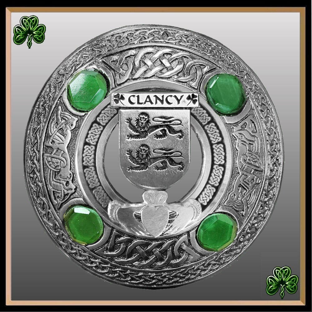 Clancy Irish Claddagh Coat of Arms Plaid brooch ~ Emerald stones