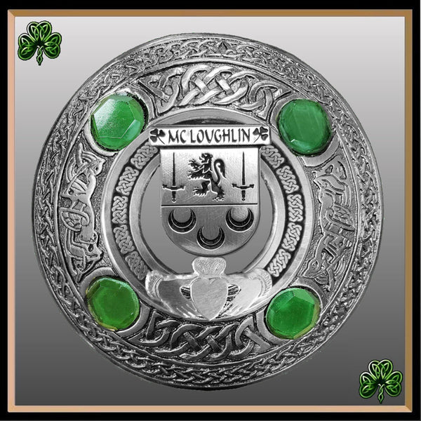 McLoughlin Irish Claddagh Coat of Arms Plaid brooch ~ Emerald stones