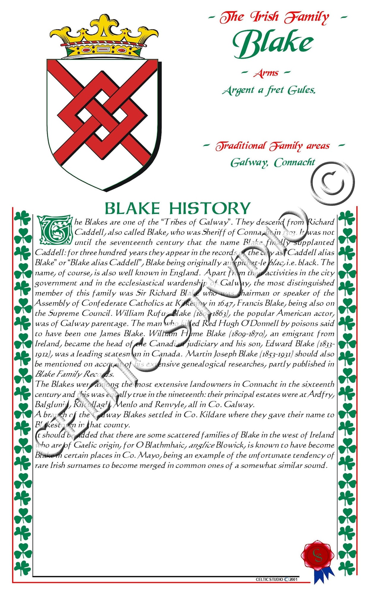 Blake Irish Family History