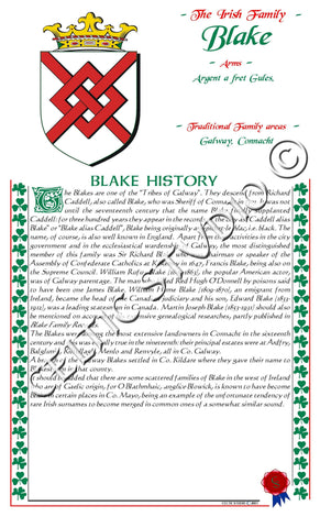 Blake Irish Family History