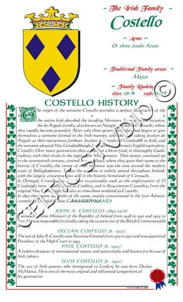 Costello Irish Family History