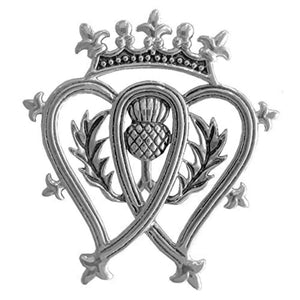 Luckenbooth double hearts and thistle brooch with crown detail