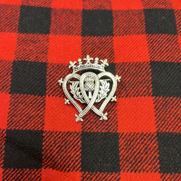 Luckenbooth Double Hearts and Thistle Brooch