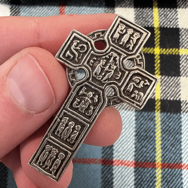 Castledermot Celtic Cross Pendant, Handcrafted Irish Cross - Stereling Silver