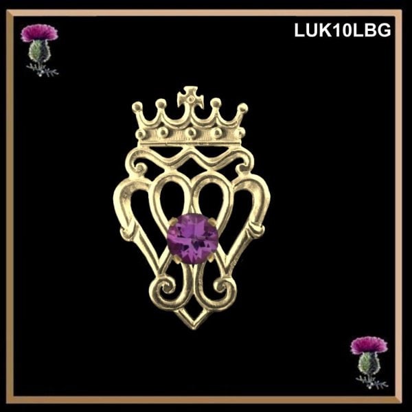 Queen Mary Medium Luckenbooth Gold Scottish Brooch with Stone