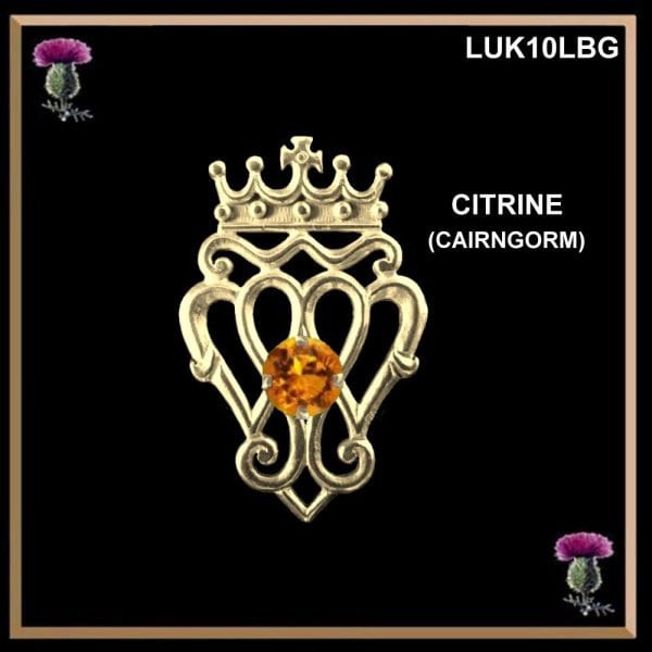 Queen Mary Medium Luckenbooth Gold Scottish Brooch with Stone