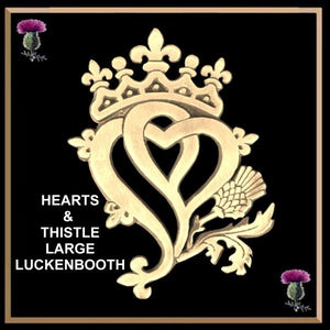 Luckenbooth Hearts and Thistle Gold Brooch, Large
