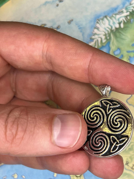 Triskele Double-Sided Sterling Silver Pendant with Trinity Knot and Spiral - Ancient Celtic Symbols Necklace - Heavyweight Box Chain Option
