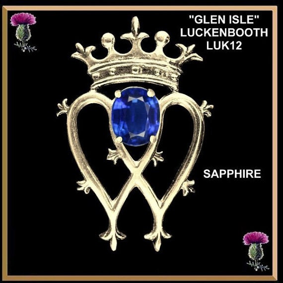 Glen Isle Luckenbooth Brooch, Gold Scottish Pin, Gemstone