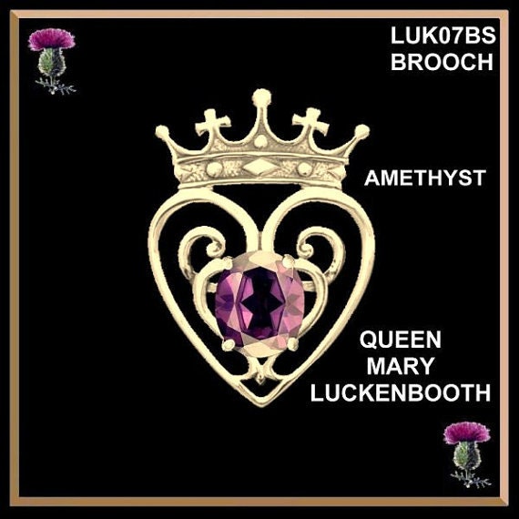 Scottish Luckenbooth Queen Mary Brooch, Gold Gemstone Pin