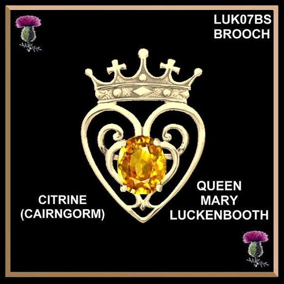 Scottish Luckenbooth Queen Mary Brooch, Gold Gemstone Pin