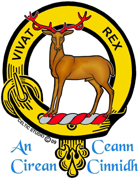a crest with a deer and the words "VIVAT REX" and "CÉANN CINNIDH" written around it.