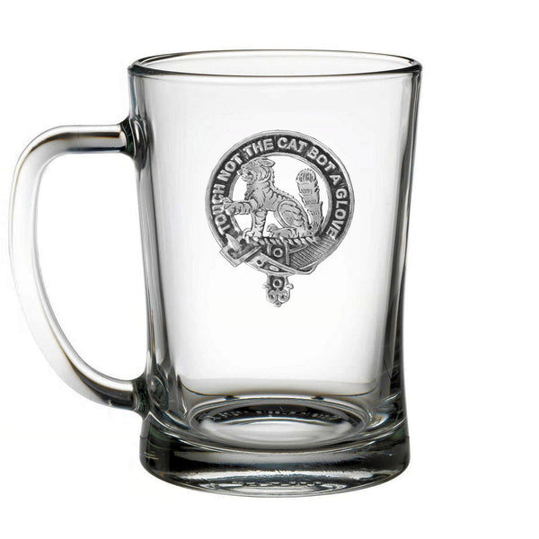 A clear glass mug with an embossed design featuring a cat and the text "TOUGH NOT THE CAT BUT A GLOVEL".