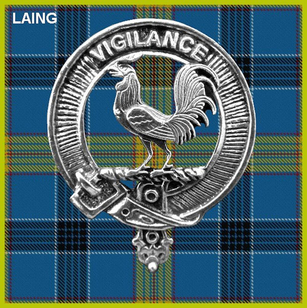 Laing (Rooster) Clan Crest Badge Glass Beer Mug