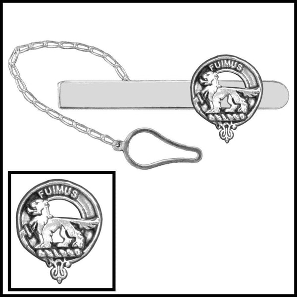 Bruce Clan Crest Scottish Button Loop Tie Bar ~ Sterling silver