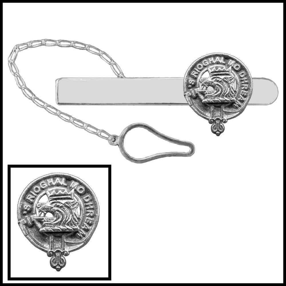 MacGregor Clan Crest Scottish Button Loop Tie Bar ~ Sterling silver