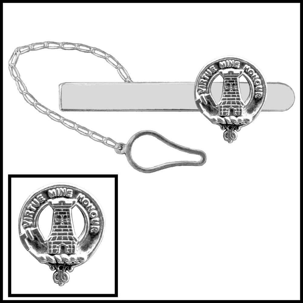 MacLean Clan Crest Scottish Button Loop Tie Bar ~ Sterling silver