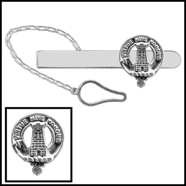 MacLean Clan Crest Scottish Button Loop Tie Bar ~ Sterling silver