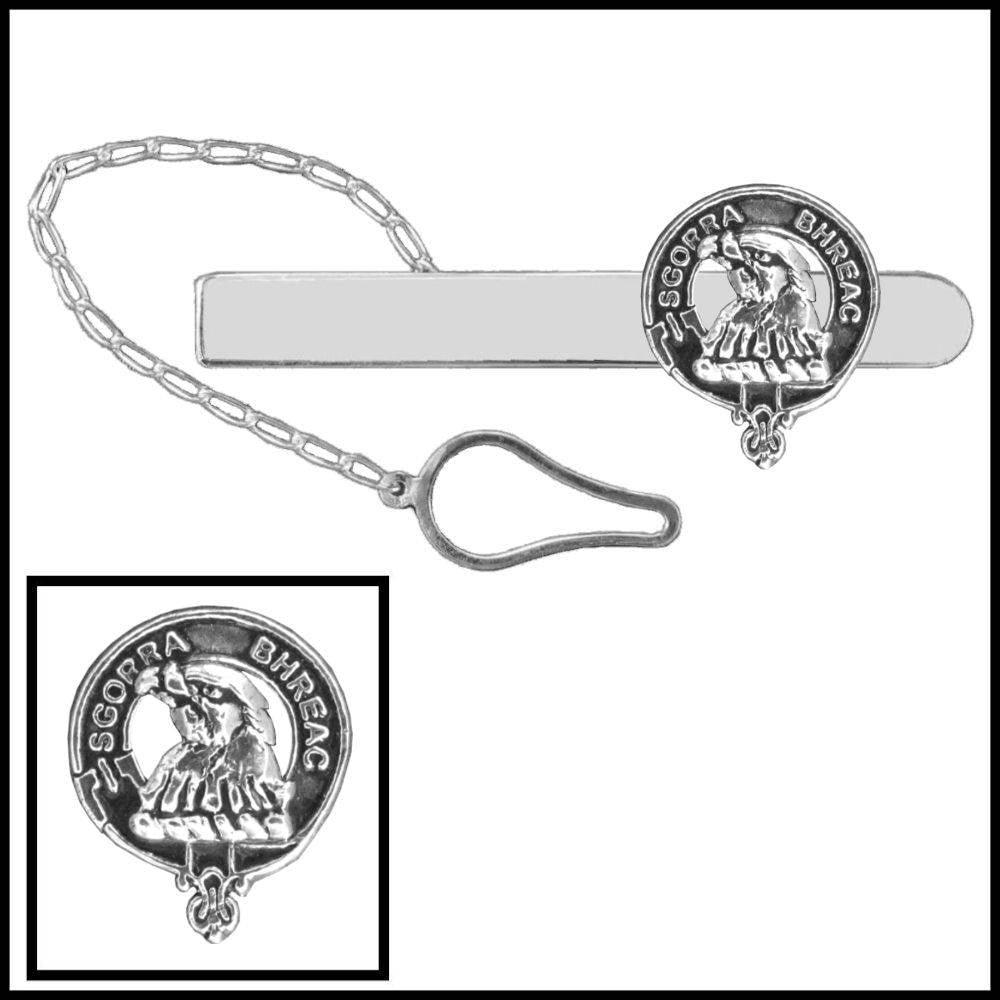 MacNicol Clan Crest Scottish Button Loop Tie Bar ~ Sterling silver