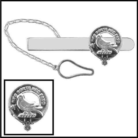 Rutherford Clan Crest Scottish Button Loop Tie Bar ~ Sterling silver