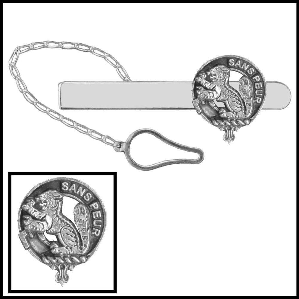Sutherland Clan Crest Scottish Button Loop Tie Bar ~ Sterling silver