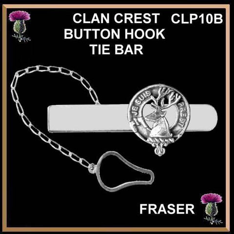 Fraser  Lovat  Clan Crest Scottish Button Loop Tie Bar ~ Sterling silver