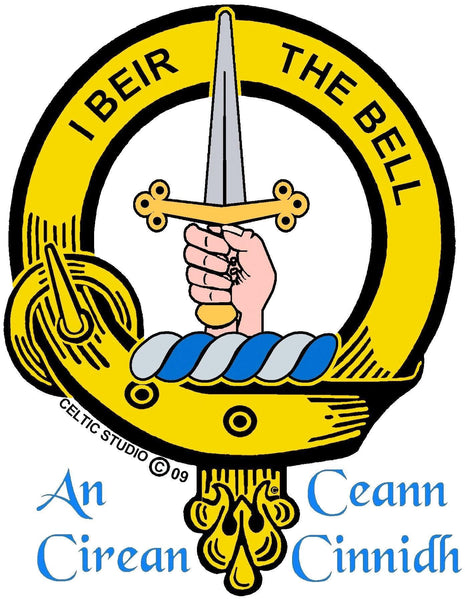 Bell Clan Crest Scottish Button Loop Tie Bar ~ Sterling silver