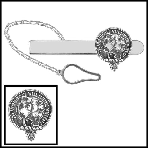 Burnett Clan Crest Scottish Button Loop Tie Bar ~ Sterling silver