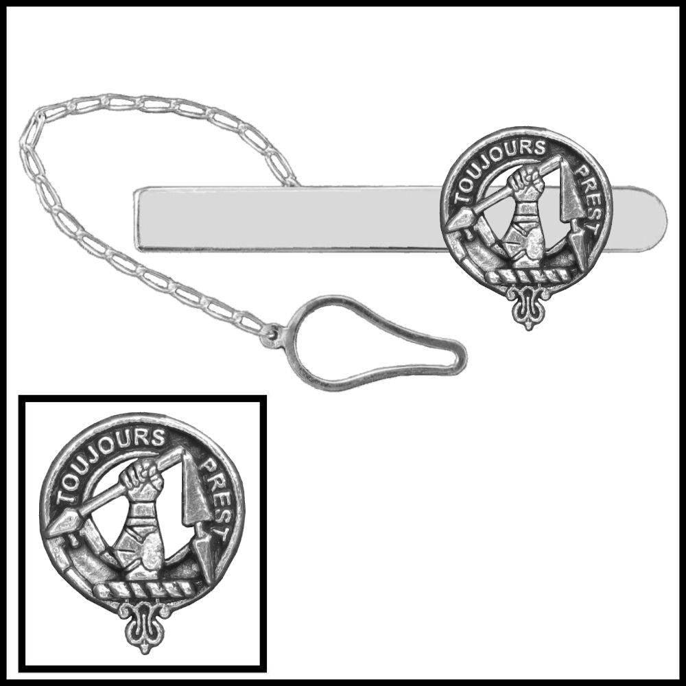 Carmichael Clan Crest Scottish Button Loop Tie Bar ~ Sterling silver