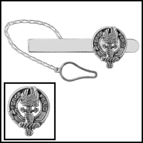 Chisholm Clan Crest Scottish Button Loop Tie Bar ~ Sterling silver