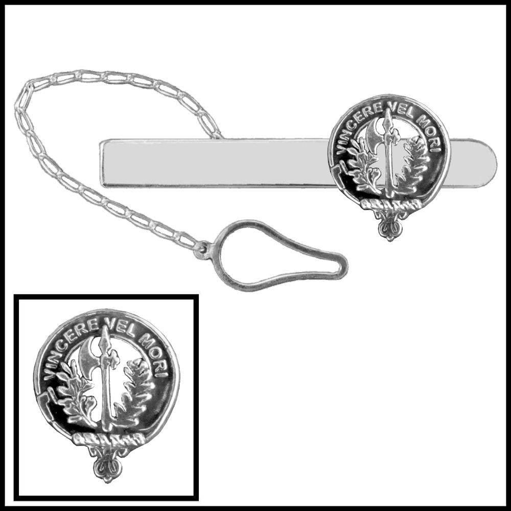 MacLaine Clan Crest Scottish Button Loop Tie Bar ~ Sterling silver
