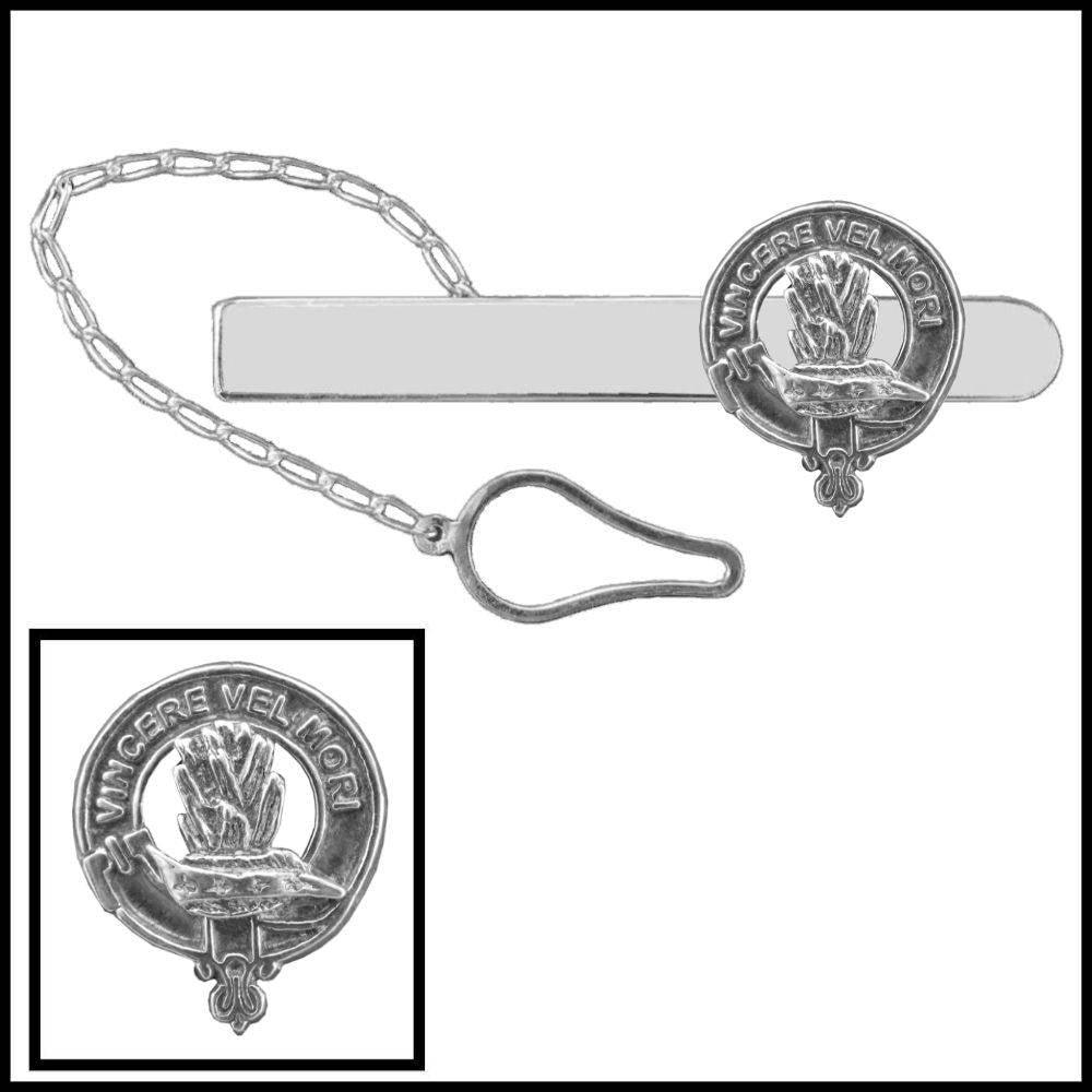 MacNeill Barra Clan Crest Scottish Button Loop Tie Bar ~ Sterling silver