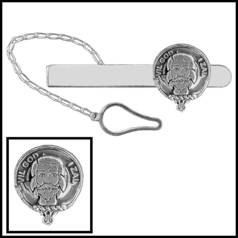 Menzies Clan Crest Scottish Button Loop Tie Bar ~ Sterling silver