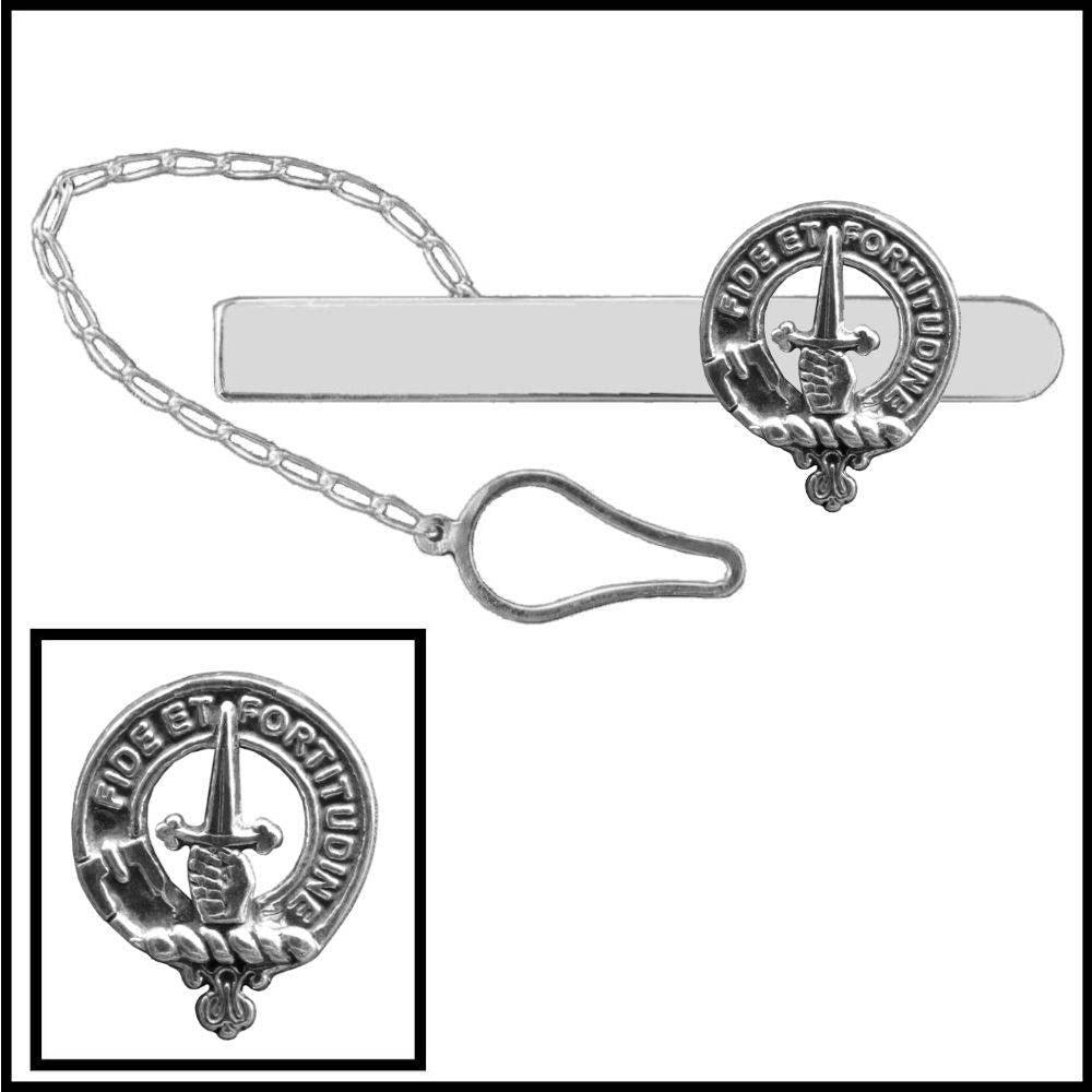 Shaw Clan Crest Scottish Button Loop Tie Bar ~ Sterling silver