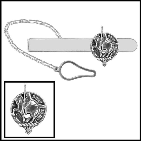 Thompson Clan Crest Scottish Button Loop Tie Bar ~ Sterling silver
