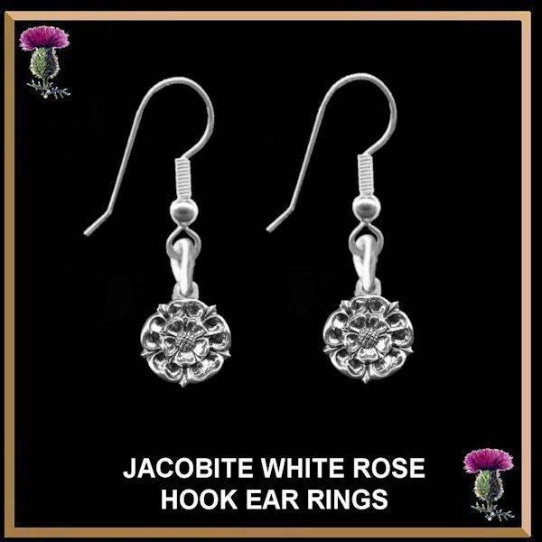 Jacobite White Rose Hook Ear Rings, Scottish