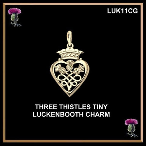 Three Thistles Tiny Luckenbooth Charm, 10K or 14K Gold